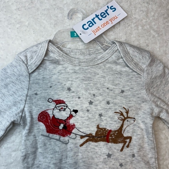 Carter’s Baby Heather Gray Santa Christmas Long Sleeve One Piece - Picture 2 of 6